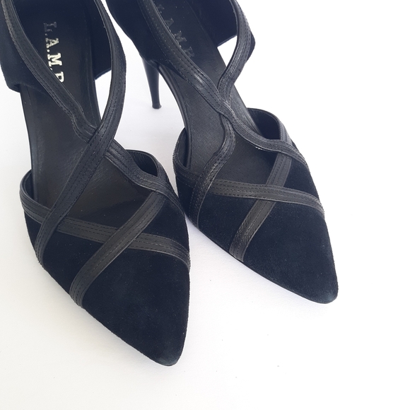 L.A.M.B Heels Suede Leather size 9 Black - Picture 6 of 9